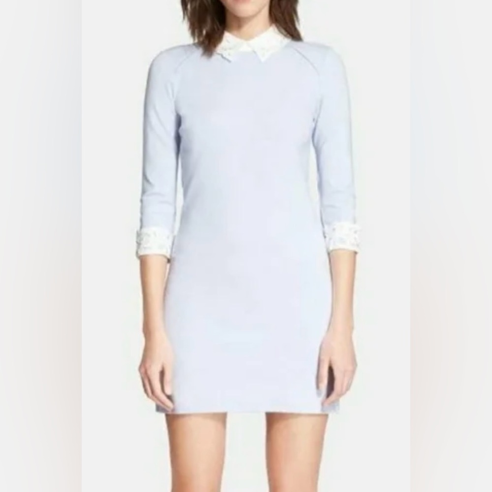 Ted Baker Cream and Light Blue Dress with Lace Detail